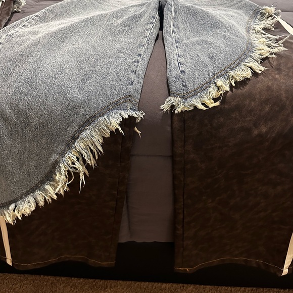 Fringed Denim and faux brown jeans with stripe - Picture 1 of 4